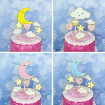 Moon Clouds Cake Topper Birthday Cupcake Topper Heart Star Party Десерт Сватбена декорация Бебешки душ Консумативи за печене DIY New 1