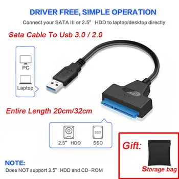 Usb Sata кабел към USB 3.0 / 2.0 компютърни кабели до 6 Gbps за 2.5 инчов външен твърд диск SSD твърд диск 22 пинов адаптер към Sata III 1