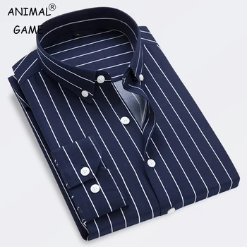 Нова мъжка раирана риза Solid Casual дълъг ръкав Slim Fit Korean Edition Бизнес официална риза 1