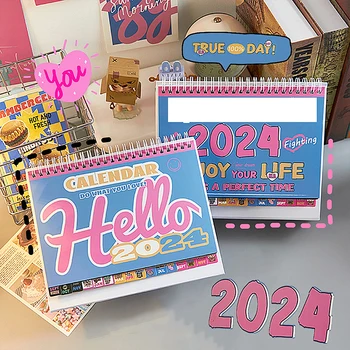 2024 Творчески минималистичен календар Американски стил Реколта бюро календар сладък десктоп декорация запис дневен ред бюро календар 1