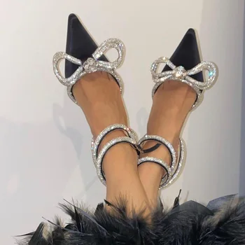Кристална верига Дамски обувки Stileto Zapatos Para Mujeres Заострени сандали с токчета Луксозни дизайнерски помпи Дамски Chaussures Femme 1