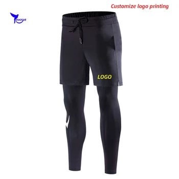 Персонализирано лого 2 в 1 компресия панталони за бягане мъже Sweatpants гамаши бързо суха фитнес фитнес чорапогащи с джоб плюс размер 4XL-7XL 1