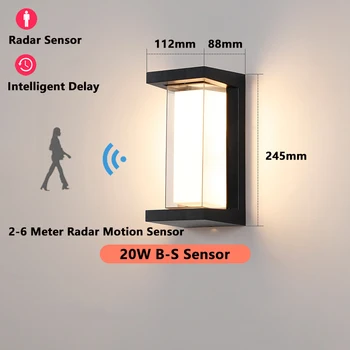  LED външни светлини водоустойчив IP65 радар сензор за движение светлина доведе външна стена светлина външно осветление AC180-265V 20W стена лампа 1