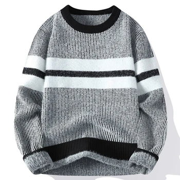 Есен Мъжко облекло случайни пуловер пуловер мъжки дълъг ръкав отпечатани кръг врата пуловер високо качество плюш 1
