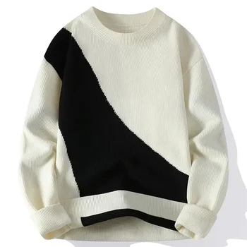 Нова мода мъже трикотаж пуловери участък луксозен дизайнер пачуърк пуловери вълна мек пуловер плетен джъмпер Y2K облекло 1