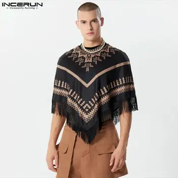 INCERUN Върхове 2023 Американски стил мъжки пискюл плетен печат пуловер палта Ежедневни улични облекла Горещи продажба Loose пуловер S-5XL 1