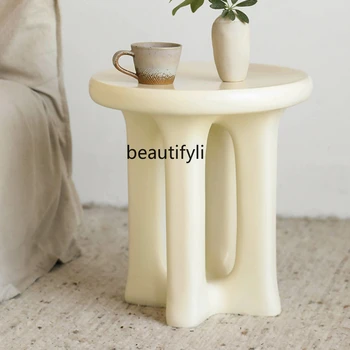 Design Sense Custard кръг малка масичка за кафе светлина луксозен крем стил проста маса малка маса безшумен стил 1