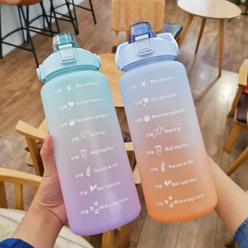 2L бутилка за пиене мотивационно изолирана кана за вода градиент цвят с маркер за време за упражнения на открито за пътуване къмпинг 1