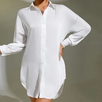 Дамски ризи Пижами Секси пижами Ледена коприна Домашните дрехи могат да се носят навън Ризи Жилетка Turn Down Collar Harjauku 1