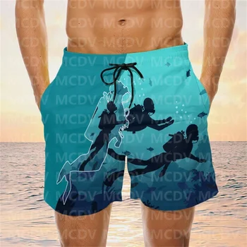 The Sea Into Scuba Diver Board Shorts, Scuba Dive Men's Swim Trunks Board Short, Мъжки бански костюми Dive Shorts 1