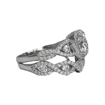 Сватбен пръстен комплект за жени булчински ореол пръстени комплекти годежни пръстени реколта обещание пръстени сватбени ленти за жени размер 6-10 1