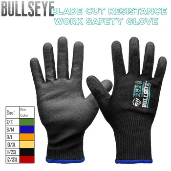 BullsEye Black Blade Cut Resistance Работна ръкавица за безопасност, Palm Thin PU покритие, ANSI Cut 5, LightWeight, абразия, сцепление, дишаща 1