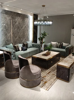 италиански кожен разтегателен диван модерен луксозен лукс вила голям хол дизайнер светлина луксозни мебели комбинация 1