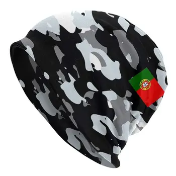 Португалия Градски камуфлаж Военен стил Skullies Beanies Camo португалски флаг шапки готически ски мъже шапка двойна употреба капак плетена шапка 1