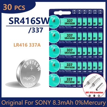 30PCS оригинал за SONY 337 SR416SW AG6 LR416 337A сребърен оксид часовник батерия за играчка калкулатор швейцарски бутон монета клетки 1