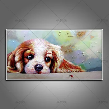 Ръчно рисувани висококвалифицирани маслени картини панел Прекрасно куче животно маслена живопис платно живопис за декорация на дома стена 1