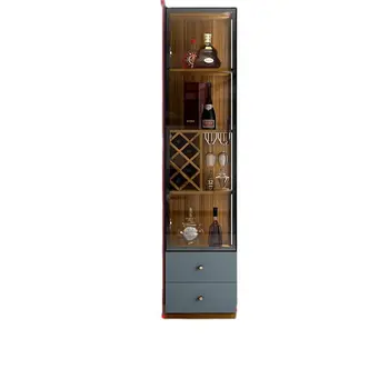 Единична врата с светлинаЛек луксозен шкаф за вино от висок клас модерна минималистична стъклена врата Nordic етаж страничен шкаф BAR SHELF 1