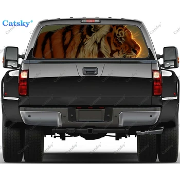 Skyfire Tiger Animal Rear Window Decal се вписва в пикап, камион, кола Universal See Through перфориран заден прозорец винил стикер