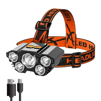 5 LED фар акумулаторна с вградена 18650 батерия силна светлина фар къмпинг приключение риболов главата светлина фенерче 1