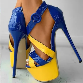 SHOFOO обувки Модни дамски сандали на висок ток. Около 15 см височина на тока. Летни дамски обувки. Многоцветни сандали. Размер34-45 1