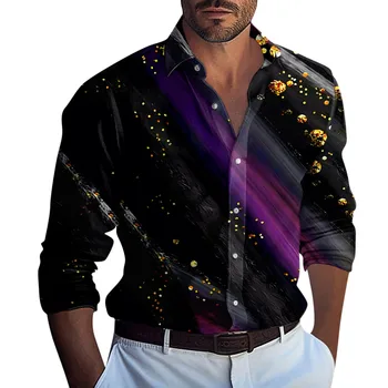 Реколта мъже случайни градиент дълъг ръкав риза пролет есен streetwear мъжки дрехи хлабав универсален мода бутон върховете 1