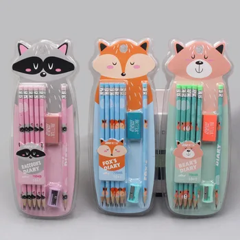 11 Брой Kawaii животни HB моливи с гумичка комплект писане канцеларски молив за деца Ученици подарък канцеларски материали училищни пособия 1