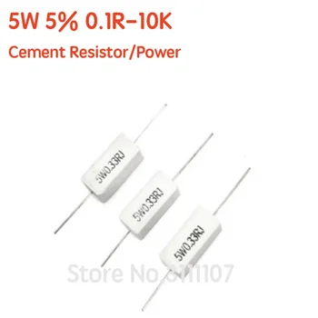 10PCS / LOT 5W 5% съпротивление на мощността на циментовия резистор 0.1R ~ 10K 0.1R 0.5R 1R 10R 0.22 0.33 0.5 5.6 1 2 5 8 10 15 20 25 30 100 1K 10 1