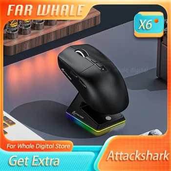 Атака акула X6 три режима мишка BT5.2 безжична 2.4g кабелна лека геймърска мишка 26000DPI 1000HZ 650IPS 50G PAW3395 мишки 1