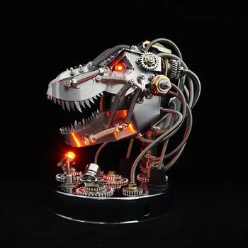 Светлинен динозавър главата модел комплект 3D метал пъзел неръждаема стомана DIY пънк механично събрание пъзели играчка подарък 1