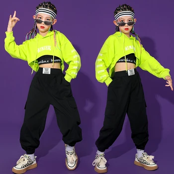 Модерни танцови дрехи за момичета Джаз костюм Хип-хоп Кроп Топс Карго панталони Детски улични танци Концертно облекло BL7971 1