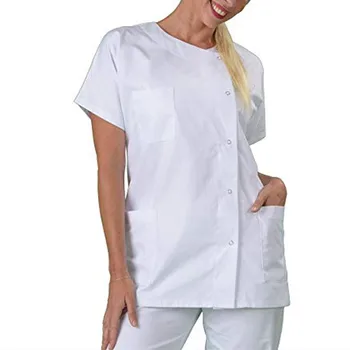 Лятна бяла риза двойка плюс размер мода мулти-джоб хлабав риза тънки дрехи мек къс ръкав отгоре 1