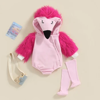 Нова мода бебе фламинго костюм размита дълъг ръкав гащеризон с крак нагреватели Хелоуин екипировки за момчета момичета 0-24 месеца 1