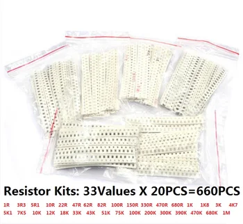 1206 0805 0603 SMD резистор комплект асорти комплект 1ohm-1M ом 1% 33valuesX 20pcs = 660pcs проба комплект 1