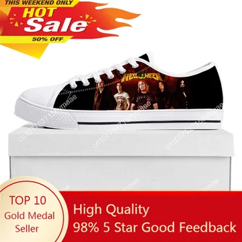 Helloween Rock Band Low Top Sneakers Mens Womens Teenager Canvas High Quality Sneaker Walls of Jericho Custom Made Shoes White 1
