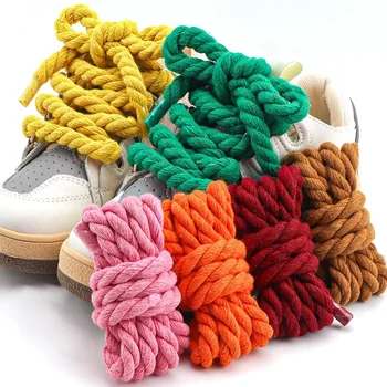Кръгла връзка за обувки памук бельо тъкане смели връзки за обувки за маратонки качество цветни 1CM дебели маратонки ботуши обувки дантели 1