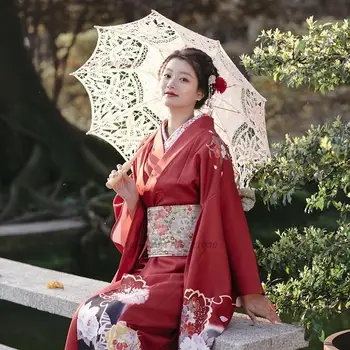 2024 японски жени реколта рокля традиционна кимоно роба национален цвете печат кимоно юката косплей сцена изпълнение рокля 1