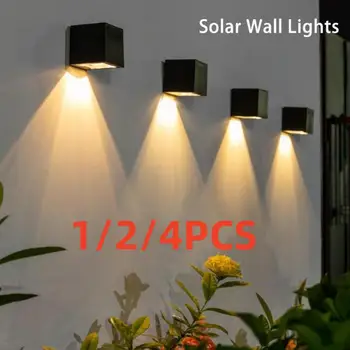 2 / 4PCS LED слънчева светлина на открито градина квадратна стена лампа слънчева светлина сензор водоустойчив двор двор балкон ограда декорация лампи 1
