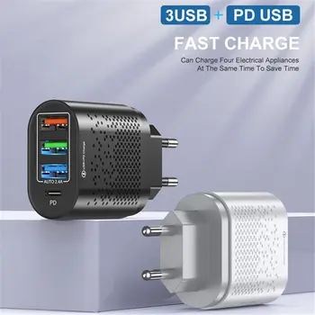 Portable EU UK САЩ Тип C QC3.0 Бързо зарядно устройство 3 USB зарядно зарядно адаптер PD за Xiaomi Samsung Huawei
