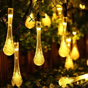 водни капчици слънчеви струнни светлини 12m 100led водоустойчива външна декорация Garland Fariy светлини Коледно сватбено парти градина 1