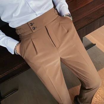 Британски стил 2023 Есен Нови твърди панталони с висока талия Мъжки официални панталони Висококачествени тънки годни бизнес ежедневни панталони Hommes 1
