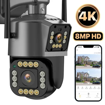 8MP 4K външен два обектива с двоен екран Wifi камери за наблюдение 2K HD автоматично проследяване Камера за наблюдение на сигурността IPC360 HOME 1