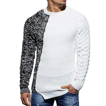 Нов цветен блок пуловер 2023 есен/зима кръг врата дълъг ръкав трикотажни тънък годни пуловер красив мускул мъжки износване 1