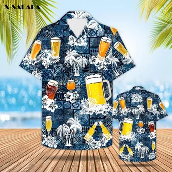 Кокосов плаж и мода бира 3D отпечатани лятото хлабав торбест случайни хавайски празник плаж риза Tee мъж жена върховете