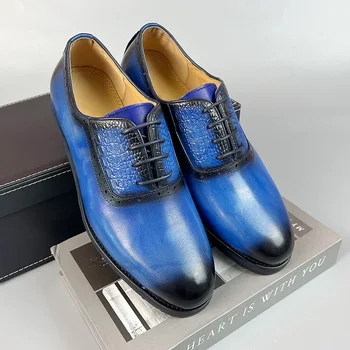 Луксозна марка Oxfords Мъжка рокля обувки Естествена кожа Дантела нагоре Мъж Ежедневни маратонки Бизнес офис Официални мъжки обувки 1