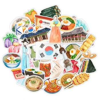 Комплект от 30 акварел корейски пътуване храна стикер пакет за Scrapbooking, дневник, плановик, лаптоп и бутилки за вода, DIY занаят 1