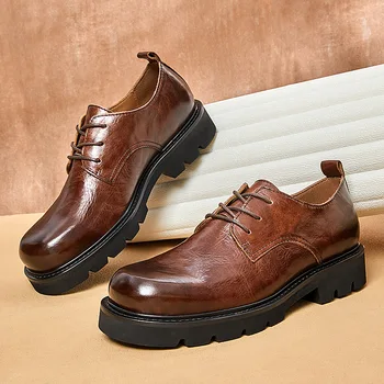 Истинска кожа Мъжки ежедневни бизнес обувки Луксозно качество Reteo ръчно изработена естествена кожа 2023 Green Oxfords Social Formal Shoes Man 1