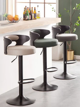Кожен хол бар стол модерен минималистичен кухненски мебели облегалка високо бар стол европейски кръчма въртящи повдигане бар стол 1