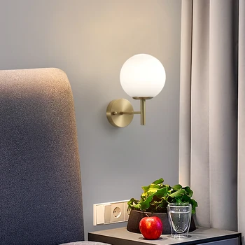 Модерна стъклена лампа за стена до спалнята стъклена топка LED стенни осветителни тела Фон на хола Wandlamp осветление Стълбищни светлини 1