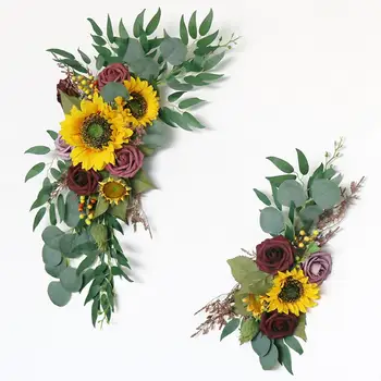 2Pcs изкуствена сватба арка цветя, слънчогледи декор, селски цвете венец парти рецепция фон градина 1