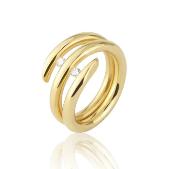 Уникален дизайн титанова стомана три кръга скоба две циркон пръстен за жени красива марка бижута двойка подарък пръстен на едро 1